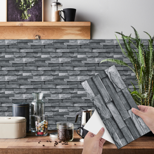 Imitation Stone Tile Light Grey Wallpaper Bathroom Waterproof Peel And Stick Wallpaper, Self-adhesive Design No Tools Required Easy To Install