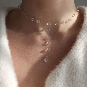 Minimalist Transparent Crystal Dew Earrings Niche High-grade Clavicle Chain