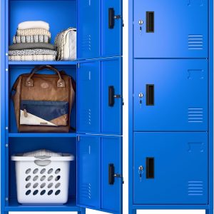 Aobabo Door Metal Storage Locker With Lock,Steel Locker With Name Card Holder And Metal Leg For School, Home, Office, Playroom, Assembly Required, Blue