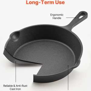 3 Piece Cast Iron Skillet Frying Pan Set 6 8 10 In Handle Pre-Seasoned Black