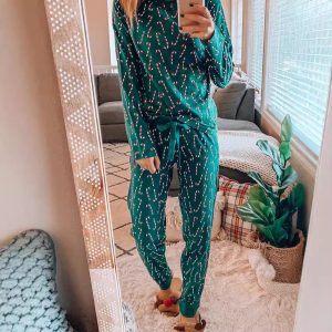 Christmas Candy Bar Printing Suit Top And Trousers Two-piece Set