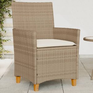 Garden Chairs with Cushions 2 pcs Beige Poly Rattan Solid Wood