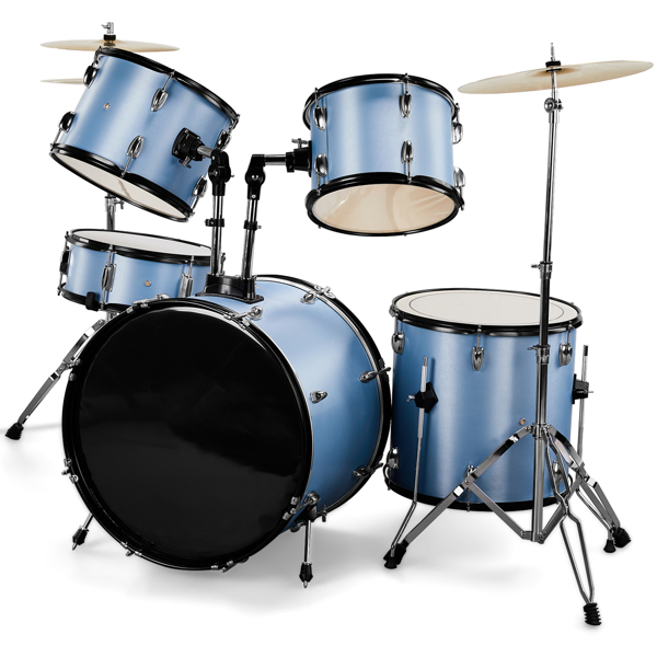 Full Size Adult Drum Set 5-Piece Blue with Bass Drum, two Tom Drum, Snare Drum, Floor Tom, 16