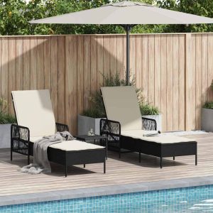 Sun Lounger with Cushions 2 pcs Black 35 x 35 x 32 cm Poly Rattan