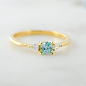 S925 Sterling Silver Blue All-match Square Inlaid Zircon Ring