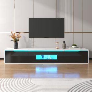 TV Cabinet, High-gloss TV Cabinet, Matching Colours In White And High-gloss Black, With Colour-changing LED Lights. Only Front Cabinet Door High-gloss