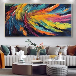 Handmade Oil Painting On Canvas Wall Art Decoration Colorful Abstract Feather Thick Oil For Home Living Room Decor Picture Rolled Frameless Unstretched Painting