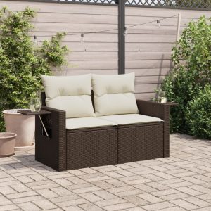 Garden Sofa with Cushions 2-Seater Brown Poly Rattan