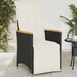 Garden Chair Adjustable with Cushion Black Poly Rattan