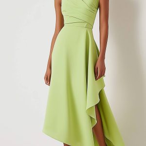 Wedding Guest Party Dress Sage Green Sleeveless Midi Dress