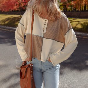 Women's Round Neck Pullover Loose Sweater Patchwork Top