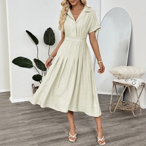 Lapel And Waist Tight Skirt Commuter Pocket Shirt Dress