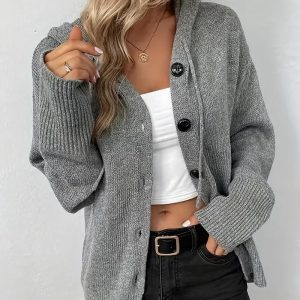 Solid Color Hooded Single-breasted Sweater