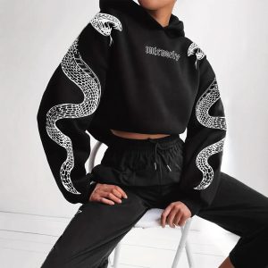 Printed Hooded Pullover Loose Retro Sweater