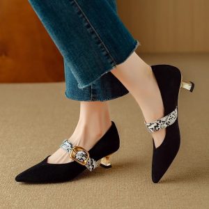 French Pointed High Heels Women's Stiletto Low-cut Shoes Elegant Buckle Regen Shoes