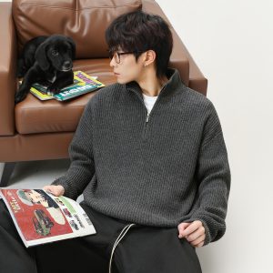 Stand Collar Sweater Men's Imitation Deer Plush