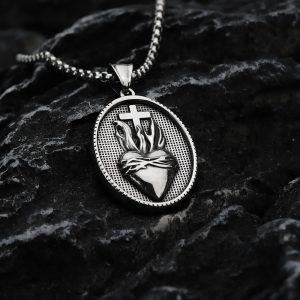 Vintage Stainless Steel Men's Personalized Cross Thorn Crown Love Necklace Pendant