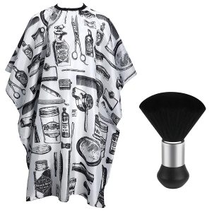 Professional Hair Cutting Cape With Neck Duster Brush, Salon Barber Cape, Hair Cutting Accessories -White Floral Print-Ban On Selling On Amazon