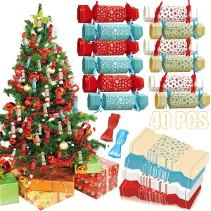 40 Pcs Christmas Gift Boxes With Ribbon 4 Colors Candy Shaped Sweets Goodie Chocolate Treat Box Xmas Gift Snowflake Pattern Xmas Cracker Kit For Christmas Seasonal Holiday Dinner Table Decoration