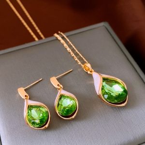Real Gold Electroplated Zircon Water Drop-shaped Earrings Light Luxury High-grade Clavicle Chain