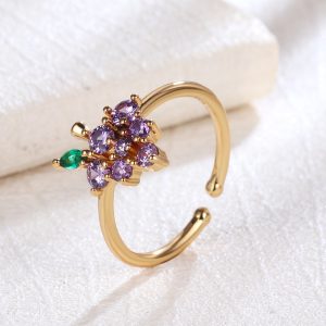 Cute Fruit Grape Copper Ring Simple Temperament Stackable Women