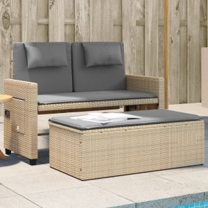 Adjustable Garden Bench with Cushion Beige Poly Rattan