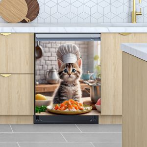 1 PC 2D Flat Cat Chef Themed Magnetic Dishwasher Door Cover Sticker, Suitable For Dishwashers, Refrigerators, Etc. - Easy To Clean