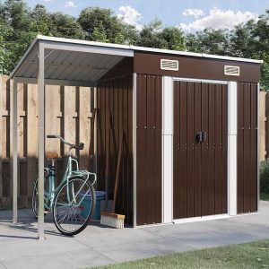 Garden Shed with Lean-To Roof Brown 277x107x181 cm Steel