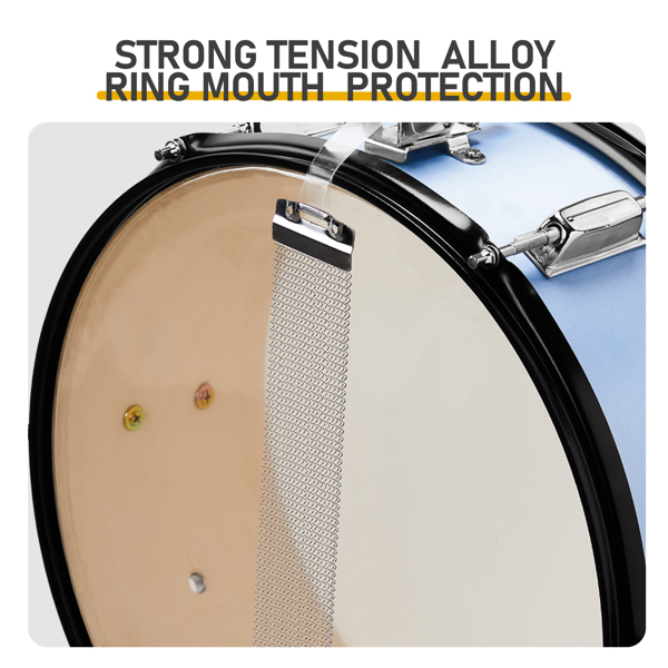 Full Size Adult Drum Set 5-Piece Blue with Bass Drum, two Tom Drum, Snare Drum, Floor Tom, 16