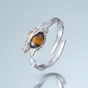 Niche Personality Ins Cool Style All-match Saturn Tigereye Open Ring