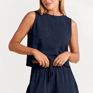 Women's Fashion Casual Sleeveless Solid Color Loose Outfit