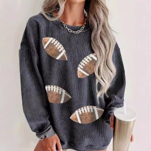Rugby Graphic Print Crew Neck Long-sleeved Sweater