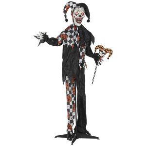Life Size Halloween Animated Clown With Red Light Up Eyes, Sound Activated Scary Halloween Decorations, Battery Operated