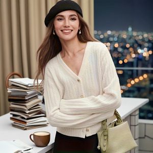 Striped Vertical Knitted Cardigan Gentle Sweaters Women's Clothing