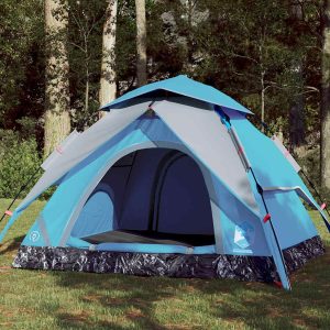 Dome Camping Tent 4 Persons Blue Quick Release