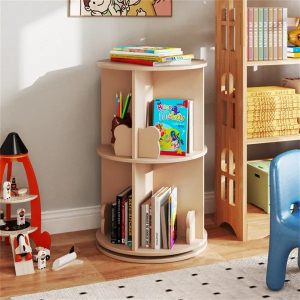 2-Tier Kids Rotating Bookshelf -  Display For Books Toys, Bear Baffles Child-Friendly Height, 22 Lbs Net Weight