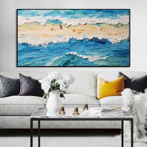 High Quality Sports Surfing Handmade Oil Painting Knife Beach Sea Sailboat Landscape Large Canvas Art Showpiece For Home Decoration Living Room Wall Picture