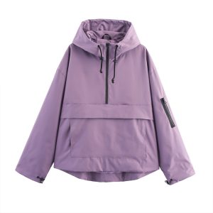 Women's Long Sleeve Zip Hooded Jacket With Pockets - Casual Sporty Windbreaker For Spring&Fall