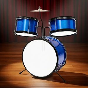 3-Pieces Junior Kids Drum Set Kit Pedal Drum Stick Wrench Drum Stool Dark Blue