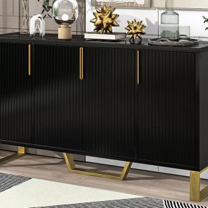 TREXM Modern Sideboard 4 Doors, Metal Handles & Legs, Adjustable Shelves Cabinet