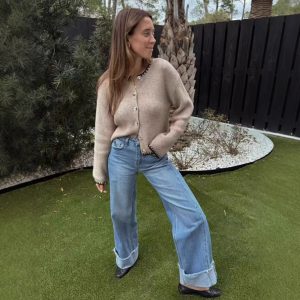 Women's Design Color Matching Button Knitted Long Sleeve Sweater Coat