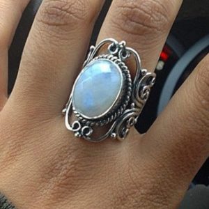 Vintage Inlaid Artificial Gemstone Ring Women's Jewelry