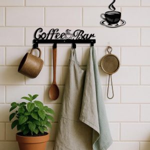 Coffee Cup Rack With Hooks - Wall-Mounted Metal Organizer For Kitchen Decor