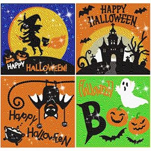 Halloween Diamond Painting, 4-piece Full Diamond Painting Kit, Halloween Witch, Pumpkin, And Bat DIY Diamond Crafts Gift, Suitable For Family Wall Decoration For Adults And Children - Banned For Sale