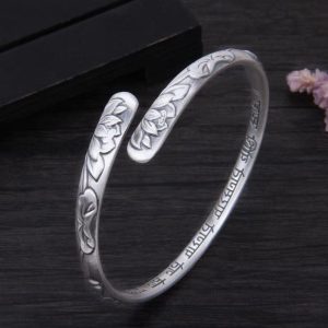 Retro With Opening Lotus Silver Bracelet Children