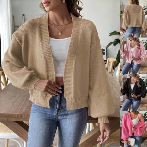 Women's Lantern Sleeve Simple Casual Short Sweater