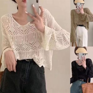 Summer New V-neck Hollowed Fashion Loose Sun-protection Shirt