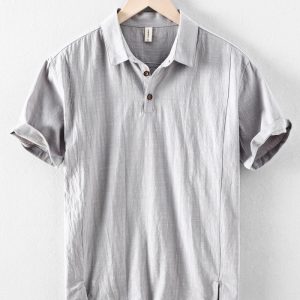 Summer New Men's Linen Shirt Solid Color