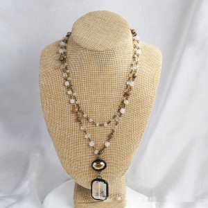 Fashion Tribal Style 2-layer Natural Stone Glass Chain Necklace