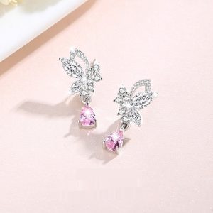 Crystal Butterfly Silver Stud Earrings For Women
